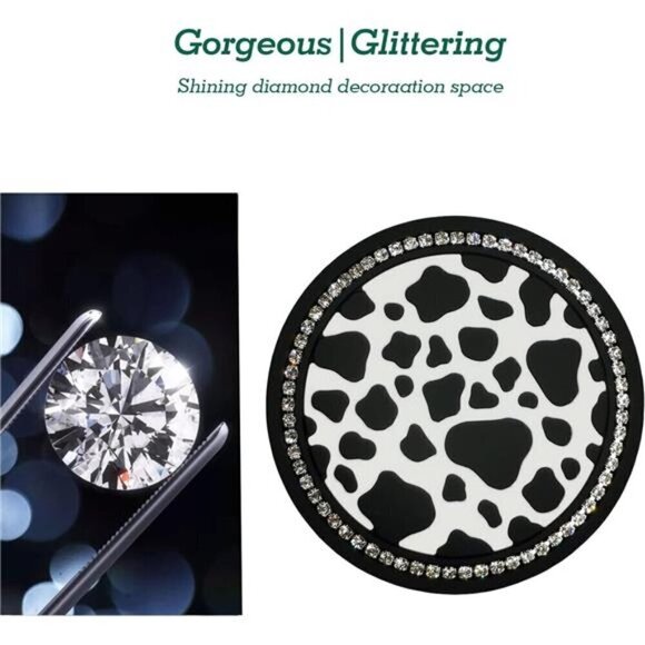 Bling Cow Print Car Cup Coaster Universal Auto Anti Slip Cup Holder Insert - Picture 5 of 7